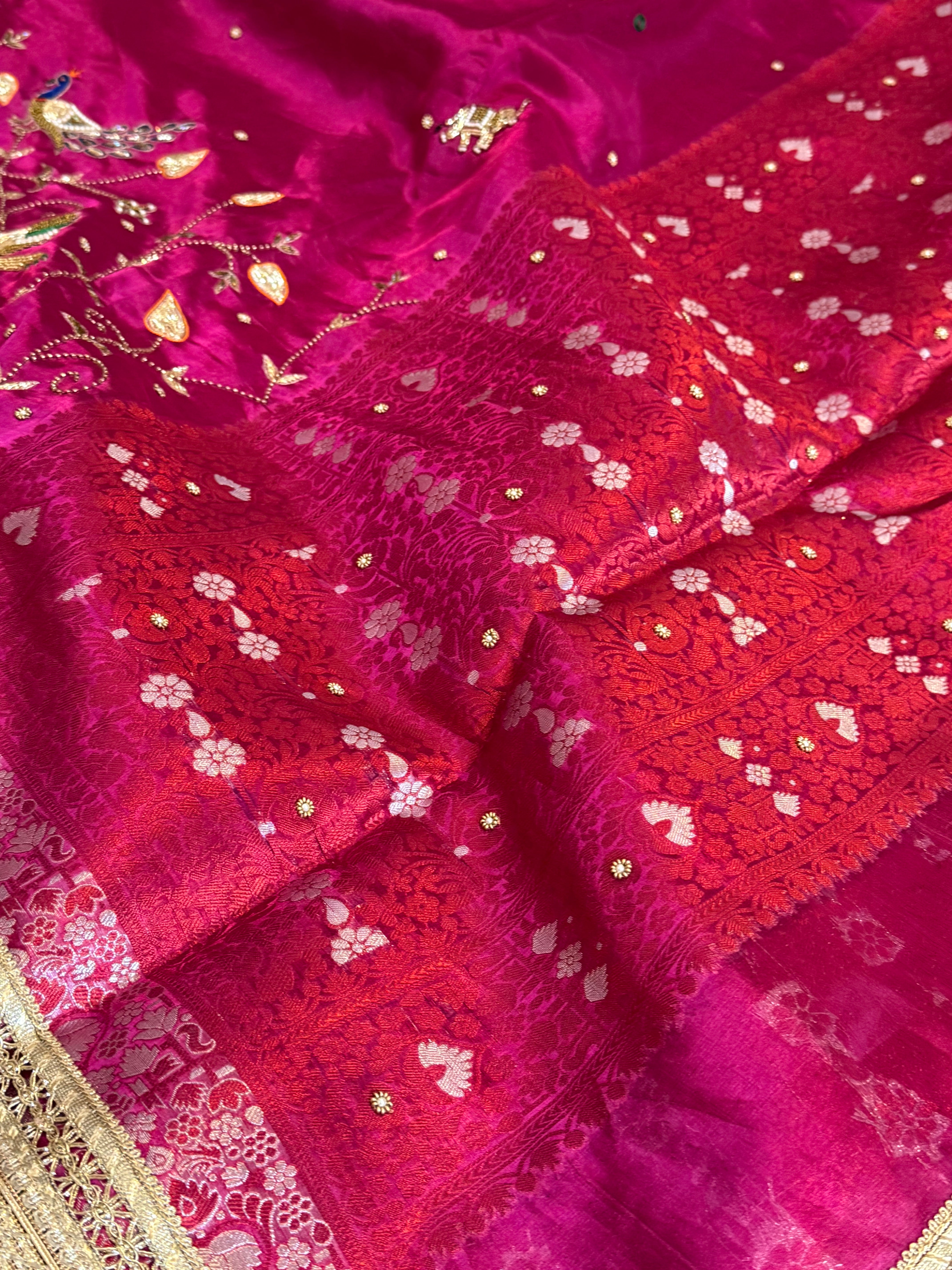 Hathi , ghoda aur palki wali saree - Husn tissue silk hand embroidered saree